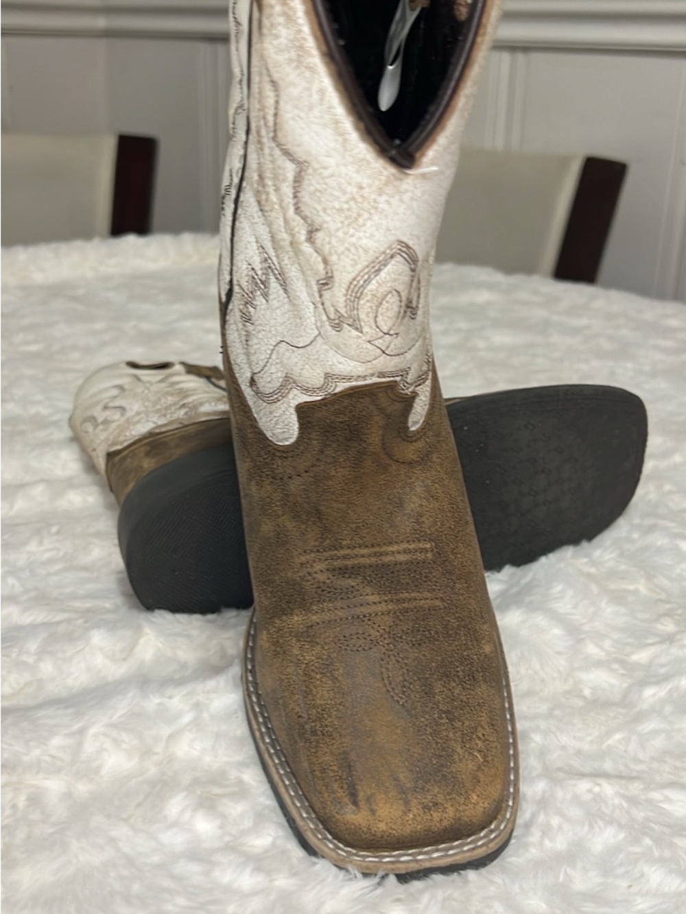 Kids Brown and Cream Western Boots - Stitched Durable Sole